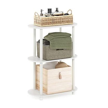 3-Tier Oval Toolless Assembly Storage Shelves, Display Shelf with Soft Edges and Open Shelves, Book Shelf for Organization and Storage, Home Office, Living Room, White