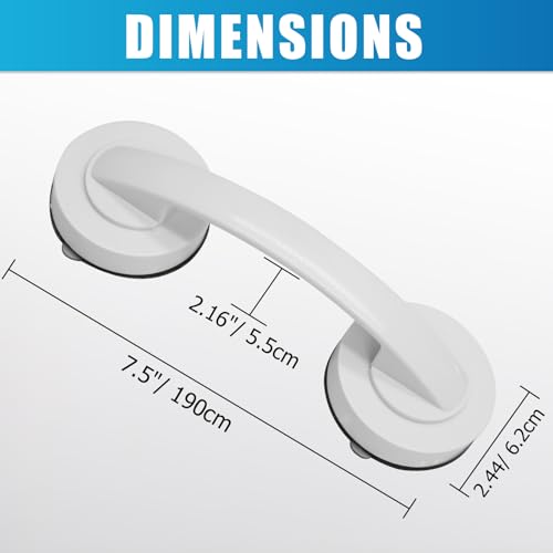 Hordion Suction Cup Door Handle, Suction Grab Bar, White | Bathtub Shower Handle for Glass Doors Windows Kitchen Drawer Cabinet Refrigerator