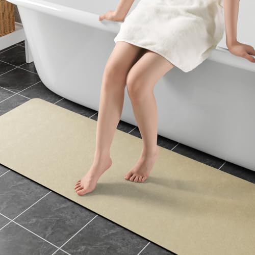 Long Bath Rugs 47x17-Diatomaceous Earth Stone Bath Mats for Bathroom,Beige | Quick Dry Absorbing Diatomite Bathroom Rugs Rubber Non Slip Thin Bathroom Mat Fit Under Door, Bath Mats for Bathroom Floors - color: Beige, size: 47" x 17" (Rectangular)