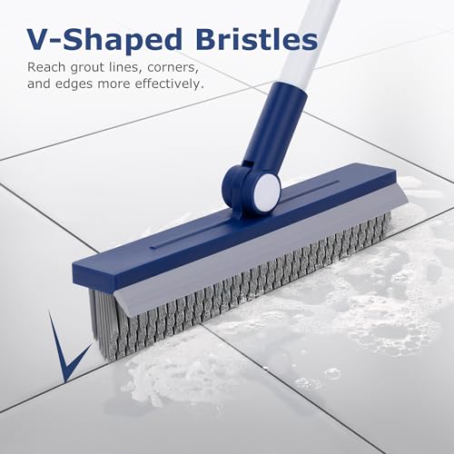 IVYROLL Grout Brush with Long Handle, Grout Cleaner Brush for Tile Floors | Stiff Bristles for Crevice, Tile Line, Shower, Kitchen, Bathroom - color: Blue