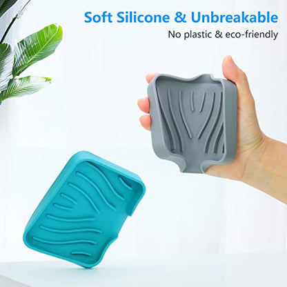 AIMAIAIMAI 3-Pack Silicone Soap Dish Set – Bar Soap Holder with Self-Draining Design, Easy-Clean Tray for Shower, Bathroom, Kitchen, and Tub - color: Black & Grey & Teal