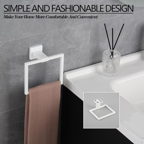 GERZWY SUS 304 Stainless Steel Towel Ring for Bath Kitchen Garage Bathroom Hardware Hand Towel Holder Wall Mounted, White - color: White