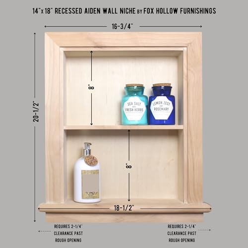 14x18 Aiden Recessed Wall Niche Medicine Cabinet Replacement, in The Wall Bathroom Cabinet Insert Shelf/Shelves, Made in North America, Real Wood, NO MDF, Plain, Unfinished - color: Unfinished, size: 14x18