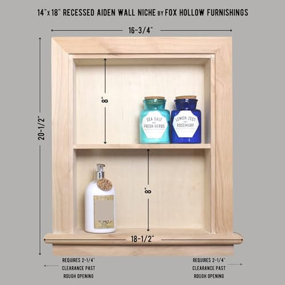 14x18 Aiden Recessed Wall Niche Medicine Cabinet Replacement, in The Wall Bathroom Cabinet Insert Shelf/Shelves, Made in North America, Real Wood, NO MDF, Plain, Unfinished - color: Unfinished, size: 14x18