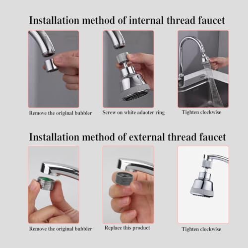 Faucet Aerator Faucet Sprayer Attachment, Kitchen Faucet Head Replacement with 4 Spray Modes, 360° Swivel Faucet Extender Anti-Splash Sink Sprayer Faucet Nozzle Head (Diamond, Silver) - color: Silver, style: Diamond