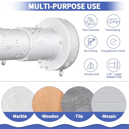 ZYRW Shower Curtain Rod 36-84 Inches (3-7ft) Non Rust Adjustable White Shower Rod Spring Tension Non Slip No Drilling Stainless Steel Shower Rods for Bathroom Window - color: White, size: 36"-84"