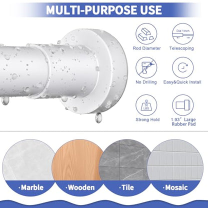 ZYRW Shower Curtain Rod 36-84 Inches (3-7ft) Non Rust Adjustable White Shower Rod Spring Tension Non Slip No Drilling Stainless Steel Shower Rods for Bathroom Window - color: White, size: 36"-84"