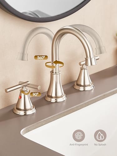 8 Inch Widespread Bathroom Sink Faucet 3 Hole, Brushed Nickel Bathroom Faucet with Metal Pop-Up Drain Assembly, Bathroom Vanity Faucet, 2 Handle for Sink - color: Brushed Nickel