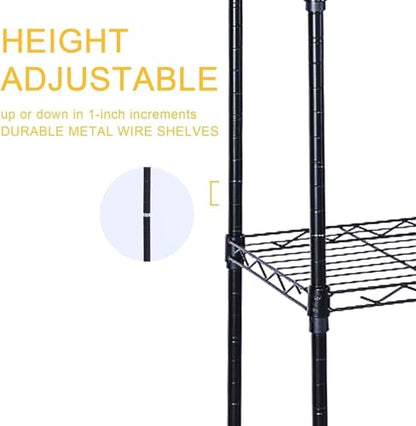 Simple Deluxe Heavy Duty 6-Shelf Shelving, 29.92'' D x 13.98'' W x 71.65'' H Adjustable Wire Shelving with Hanging Hooks and Wheels, Black - color: Black, size: 6-Tier