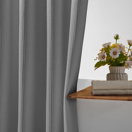 River Dream Stall Heavyweight No Hooks Required Dotted Waffle Weave Shower Curtain with Snap in Liner - 36W x 74H,Hotel Grade,Spa Like Bath Curtain,Gray - color: Grey, size: 36"W x 74"L (Pack of 1)