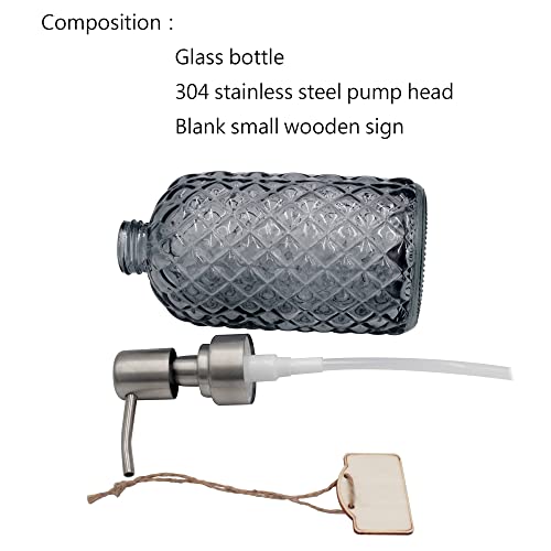 16 oz Diamond Pattern Glass Soap Dispenser, Kitchen and Bathroom Refillable Soap Dispenser with Rust Resistant Stainless Steel Pump for Hand Soap, Lotion Glass Liquid Dispenser (Grey) - color: Gray