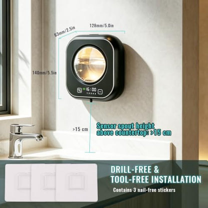 Automatic Soap Dispenser Touchless, Wall Mount Hand Soap Dispenser 10.8oz, LED Clock Electric Sensor Pump with 5 Speed Foam,120-Day Long-Life Battery, IPX5 Waterproof for Kitchen Bathroom Office Hotel