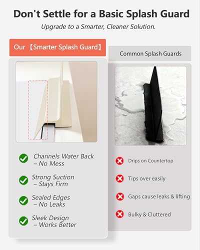 Kitchen Sink Splash Guard 23" 18" 30" Self-Draining Silicone Water Guard with High Splash Wall & Strong Suction Cups for Faucet, Countertop & Sink Edge, Keeps Sinks Dry, Dishwasher Safe,Cream - color: Cream, size: 23" x 3.5"