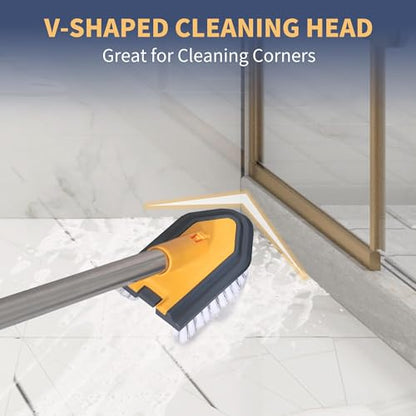 BOOMJOY Tub Cleaner Brush with Long Handle, 55" Extendable Tub Scrubber with Locking Head, No Scratch Shower Cleaning Brush for Bathtub, Bathroom Ceilings, Toilet, Kitchen, Tile, Sink - color: Yellow