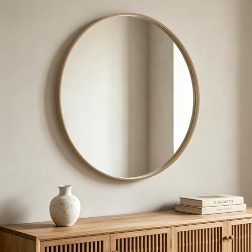HOMECOOKIN Round Wood Mirror 40 inch Circle Mirror, Rustic Farmhouse Wooden Framed Decorative Wall Decor, Vanity Wall Mirror for Bathroom, Bedroom, Entryway, Living Room (Natural) - color: Natural, size: 40"L x 40"W