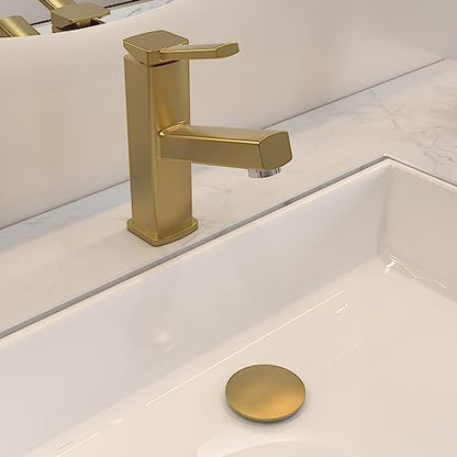 Bathroom Pop up Drain Without Overflow, Anti-Clogging Vessel Sink Drain Strainer, Pop Up Drain with Detachable Basket, Hair Catcher Bathroom Sink Drain Stopper(Brushed Gold, No Overflow) | Anti-Clogging Vessel Sink Drain Strainer, Pop Up Drain with Detach