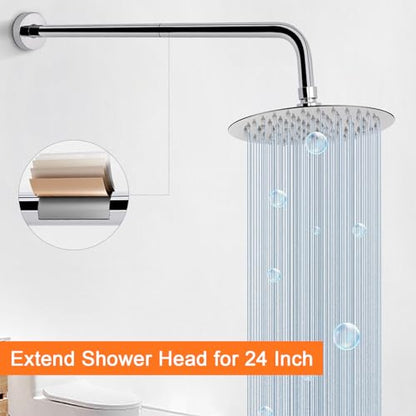 Shower Arm with Flange and Teflon Tape, Wall Mounted Shower Pipe 304 Stainless Steel Extension Arm for Fixed Shower Head & Handheld (24 Inch, Chrome) - color: Chrome, style: 24 Inch