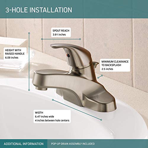 Peerless Centerset Bathroom Faucet Brushed Nickel, Bathroom Sink Faucet, Single Handle, Drain Assembly, Brushed Nickel P136LF-BN - color: Brushed Nickel