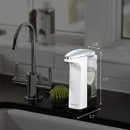 simplehuman 8 oz. Touch-Free Sensor Liquid Soap Pump Dispenser with Soap Sample, White - color: White, size: 8 oz. Battery Operated