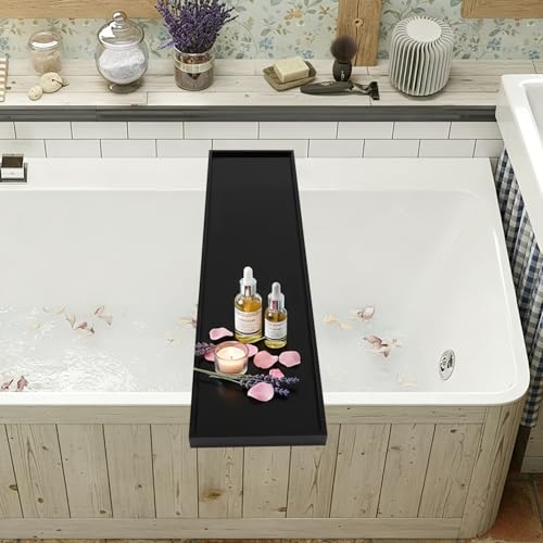 Acrylic Bathtub Tray, 29.9x7.9 Inch Bath Tray with 66lbs Capacity, 8mm Thick Spa Tub Shelf for Wine Book Tablet, Clear/Clear Black/Pure Black (Pure Black) - color: Pure Black