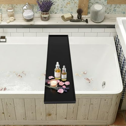 Acrylic Bathtub Tray, 29.9x7.9 Inch Bath Tray with 66lbs Capacity, 8mm Thick Spa Tub Shelf for Wine Book Tablet, Clear/Clear Black/Pure Black (Pure Black) - color: Pure Black