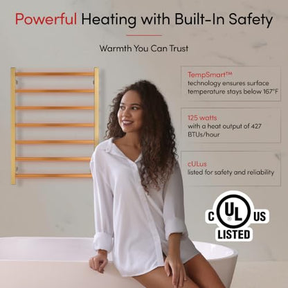 WarmlyYours Tahoe Heated Towel Rack, 7 Bars, Brushed Gold | Hardwired 120V heated towel rack for spa-like bathroom comfort, 427 BTU/hr, energy-efficient towel drying - color: Brushed Gold (7 Bars)
