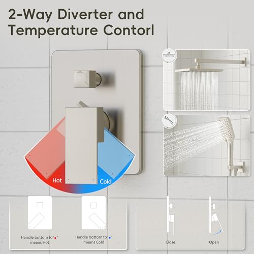 Gabrylly Shower System, Wall Mounted Shower Faucets Sets Complete for Bathroom with High Pressure 10" Rain Shower head and 3-Setting Handheld Shower Head Set, 2 Way Shower Valve Kit, Brushed Nickel - color: brushed nickel 02