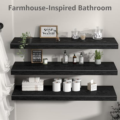 QEEIG 12" Deep Floating Shelves for Wall - 12 x 36 inch Book Shelf Bathroom Bedroom Kitchen Living Room Hanging Bookshelf Farmhouse Set of 3, Black (026-90B3) - color: B. Black, size: 35.4" x 12"