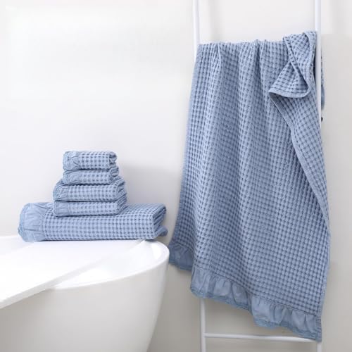 Luxury 100% Cotton Towel Set – 8 Piece Bathroom Towel Set (2 Bath Towels, 2 Hand Towels, 4 Washcloths) – Soft & Absorbent Towels for Bathroom (Blue) - color: Blue