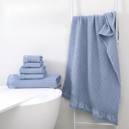 Luxury 100% Cotton Towel Set – 8 Piece Bathroom Towel Set (2 Bath Towels, 2 Hand Towels, 4 Washcloths) – Soft & Absorbent Towels for Bathroom (Blue) - color: Blue