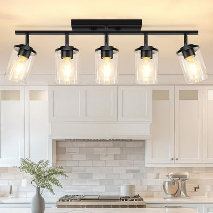 FadimiKoo 5-Lights Black Semi Flush Mount Ceiling Light Fixtures, Modern Clear Glass Shade Farmhouse Kitchen Ceiling Lamp, Adjustable Rotatable Vanity Light Fixture for Hallway Entryway Dining Room - color: Black, size: 5-Lights