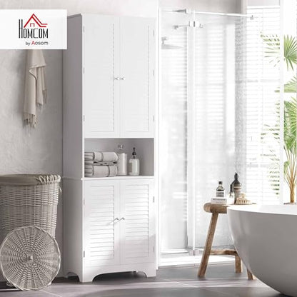 HOMCOM Tall Narrow Bathroom Storage Cabinet with Doors and Shelves, White | Shelf Adjustability, Freestanding, Linen Cabinet - color: White