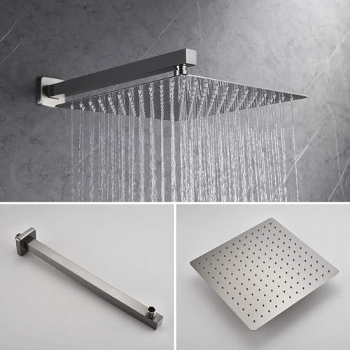 Iriber Brushed Nickel Square Rain Shower System with 4 PCS Body Jets 3 Function Shower Faucet Set Wall Mounted Pressure Balance Shower Trim Kit (Valve Included) - color: Brushed Nickel 03