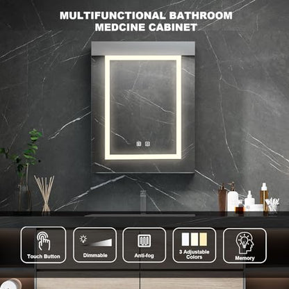 Black Medicine Cabinet with Led Lights,Lighted Medicine Cabinet with Mirror,Mirror Cabinet with 3 Storage Shelf Wall Mounted, Medicine Cabinet with Defogger,24x30Inch - size: 24x30-Black