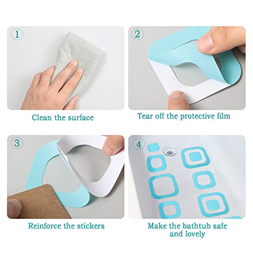 20 Pieces Adhesive Square Bath Treads Non-Slip Bathtub Stickers Non Slip Traction to Tubs Bathtub Stickers Adhesive Decals Appliques for Bath Tub Showers, Pools, Boats, Stairs (Blue) - color: Blue