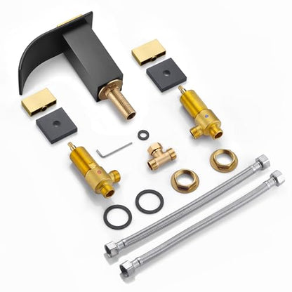 SUMERAIN 8" Widespread Bathroom Faucet 3 Hole Waterfall Basin Faucet Black and Gold Finish - color: Black and Gold