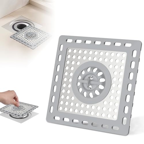 Hibbent Upgraded Shower Drain Hair Catcher for Bathroom Floor 4" Drain, Anti-Clogging Shower Drain Cover, Stainless Steel & Silicone Drain Strainer with Handle, Shower Drain Protector, Grey - color: 4' Light Grey