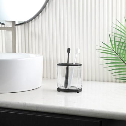 H Halston Heavy Weight Glass Toothbrush Holder, Organizer for Bathroom, Kitchen, Office, Home Storage - color: Black 4