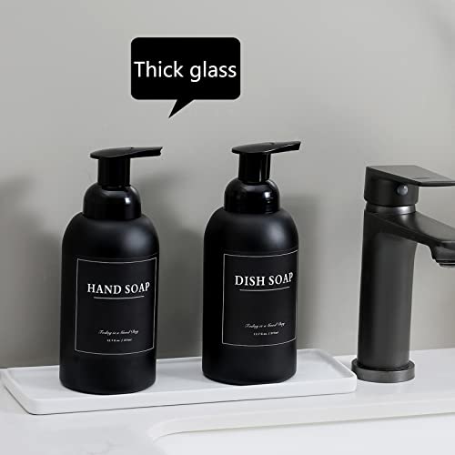 2 Pack Foaming Soap Dispenser, 12.7 Oz Thick Glass Pump, Matte Black | Refillable Foam Soap Bottles for Hand Soap and Body Wash, Ideal for Bathroom Countertop, Kitchen Sink and More - color: Black
