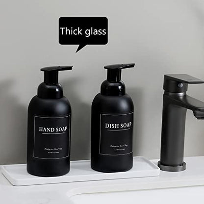 2 Pack Foaming Soap Dispenser, 12.7 Oz Thick Glass Pump, Matte Black | Refillable Foam Soap Bottles for Hand Soap and Body Wash, Ideal for Bathroom Countertop, Kitchen Sink and More - color: Black
