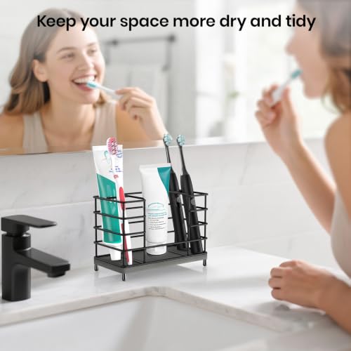 Toothbrush Holder with Quick Drying Mat—Toothbrush and Toothpaste Holders for Bathrooms—5 Slots Openwork Design Black Toothbrush Holder Set,Bathroom Counter Organizer for Electric Toothbrush - size: Large