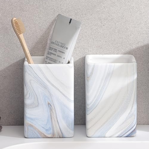 Ceramic Toothbrush Holders - Blue Marble Square Toothbrush Holders for Bathrooms, Toothbrush Cups, Toothpaste Organizer for Bathroom Countertop, Makeup Brush Holder, Pen Holder for Home Storage - color: Blue Marble, size: 2pcs