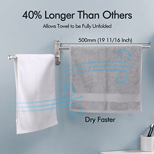 KES 19.5-Inch Bathroom Towel Rack, Swivel Towel Rack 2-Arm, Swing Out Double Towel Bar Wall Mounted, SUS304 Stainless Steel Brushed Finish, A2103S2L50-2 | SUS304 Stainless Steel, Swing-Out Design, 22 Lb Load Capacity, Anti-Drop End Caps, Includes Mounting