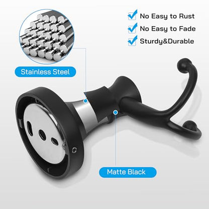 Black Bathroom Towel Hook, Matte Black Bathroom Robe Hook, Heavy Duty Double Towel Hooks Bath Modern Coat Clothes Hook Wall Mounted for Kitchen Washroom - color: Black