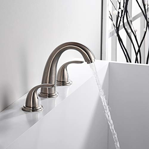 SUMERAIN Two Handle Roman Tub Faucet Brushed Nickel | with Valve, High Flow, 3 Hole, Brass, Classic Style, for Bathroom - color: Brushed Nickel, size: 4-29/32" spout reach