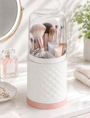 NiHome Covered Toothbrush Holder, 3-Slot PET Organizer with Drain Tray | 9.5 In, 3-Slot Electric Toothbrushes Holder with Clear Cover, Removable Drain Tray, Bathroom Counter Storage Organizer, White