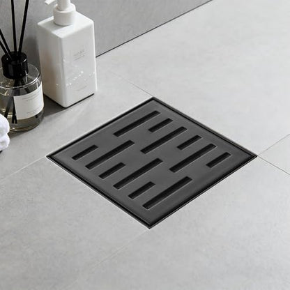 Square Shower Drain 4 inch, Matte Black 304 Stainless Steel Floor Drain for Bathroom, Removable Tile Insert Grate Includes Hair Strainer - color: Matte Black