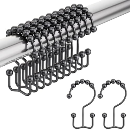 Black Shower Curtain Hooks, Shower Curtain Hooks Rust Proof 12 Pcs Stainless Steel Shower Hooks for Shower Curtain, Double Shower Curtain Hooks for Bathroom Shower Rods Curtain - color: Matte Black, style: Double Hooks