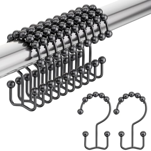 Black Shower Curtain Hooks, Shower Curtain Hooks Rust Proof 12 Pcs Stainless Steel Shower Hooks for Shower Curtain, Double Shower Curtain Hooks for Bathroom Shower Rods Curtain - color: Matte Black, style: Double Hooks