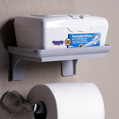 Wonder Shelf - Small Plastic Self Adhesive Wall Mount Bathroom Shelf - Fits Over Toilet Paper Holder - Designed for Smartphone and Flushable Baby Wipes (1, Grey with Holes) - color: Grey